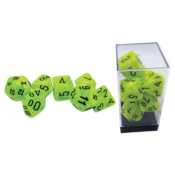 Vortex: Mega Poly - Hedrals: Bright Green/Black (7 dice)