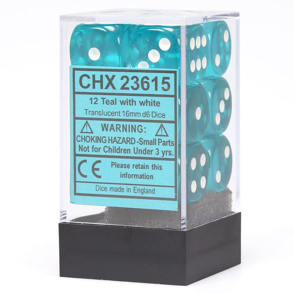 Translucent: 16mm D6 - Teal/White (12)