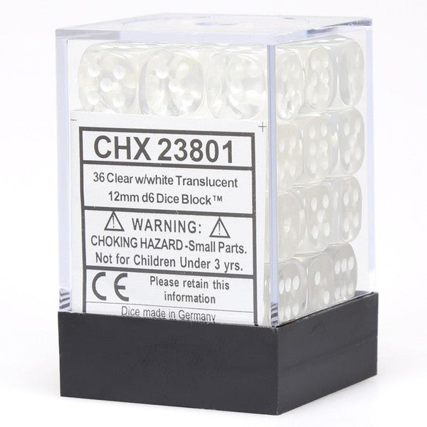 Translucent: 12mm D6 - Clear/White (36)