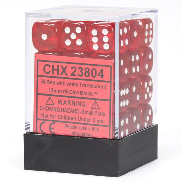 Translucent: 12mm D6 - Red/White (36)