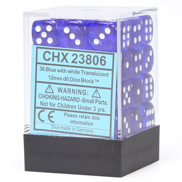 Translucent: 12mm D6 - Blue/White (36)