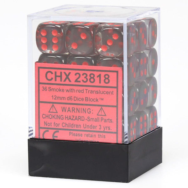 Translucent: 12mm D6 - Smoke/Red (36)