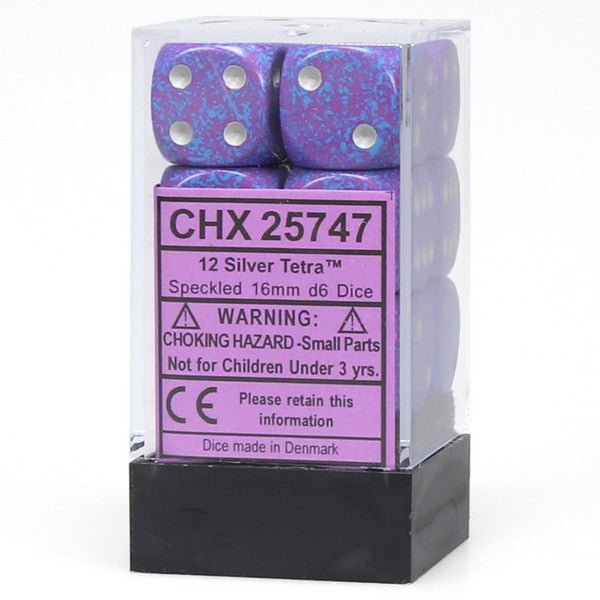 Speckled: 16mm D6 - Silver Tetra (12)