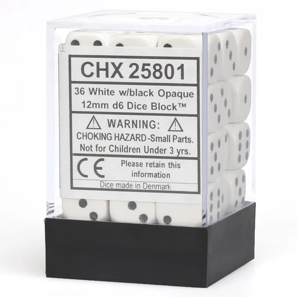 Opaque: 12mm D6 - White/Black (36)
