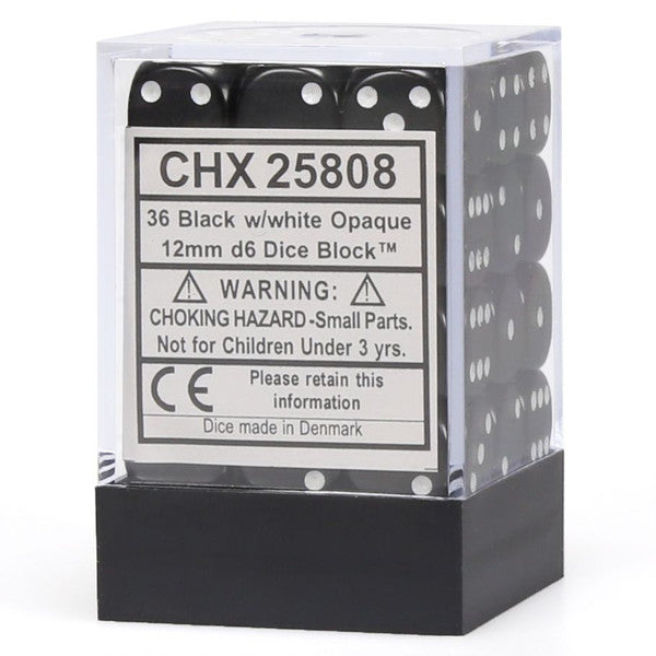 Opaque: 12mm D6 - Black/White (36)