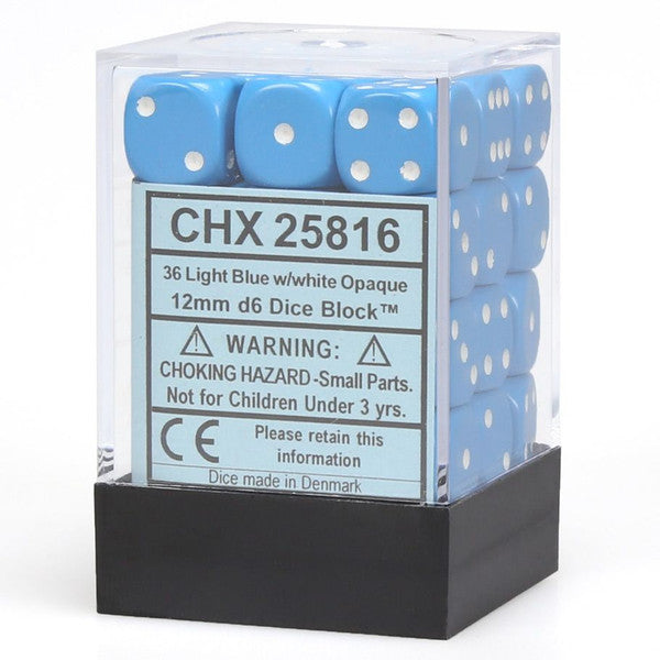 Opaque: 12 mm D6 - Light Blue/White (36 dice)