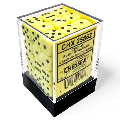 Opaque: 12 mm D6 - Pastel Yellow/Black (36 dice)