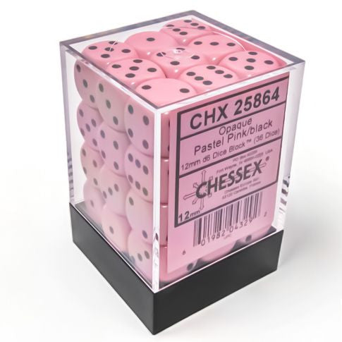 Opaque: 12 mm D6 - Pastel Pink/Black (36 dice)