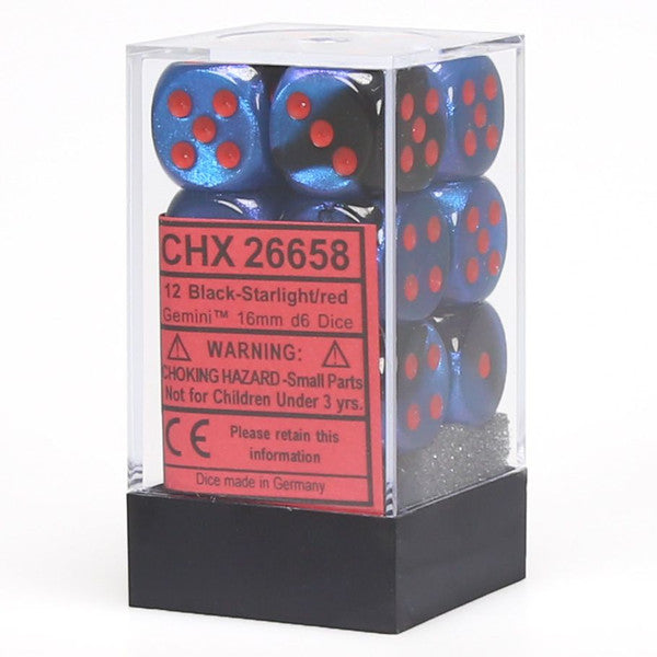 Gemini: 16mm D6 - Black Starlight/Red (12)