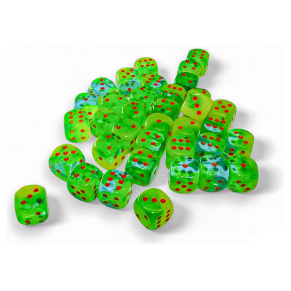 Gemini: 12 mm D6 - Plasma Green-Teal/Orange Luminary (36 dice)