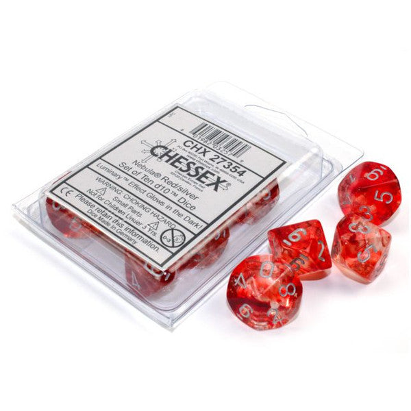 Nebula: D10 - Red/Silver Luminary (10 dice)