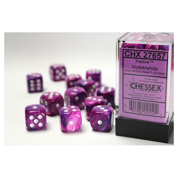 Festive: 16mm D6 - Violet/White (12)