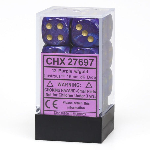Lustrous: 16mm D6 - Purple/Gold/Black (12)