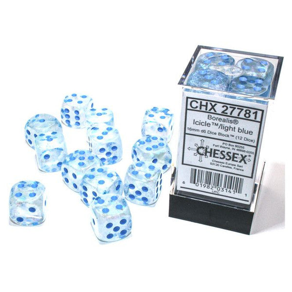 Borealis: 16mm D6 - Icicle/Light Blue Luminary (12)