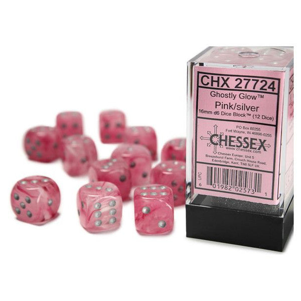 Ghostly Glow: 16mm D6 - Pink/Silver (12)