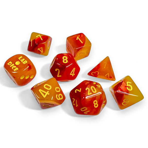 Lab Dice - Gemini: Poly - Gellow-Red/Yellow Luminary (7 dice w/ bonus D6)