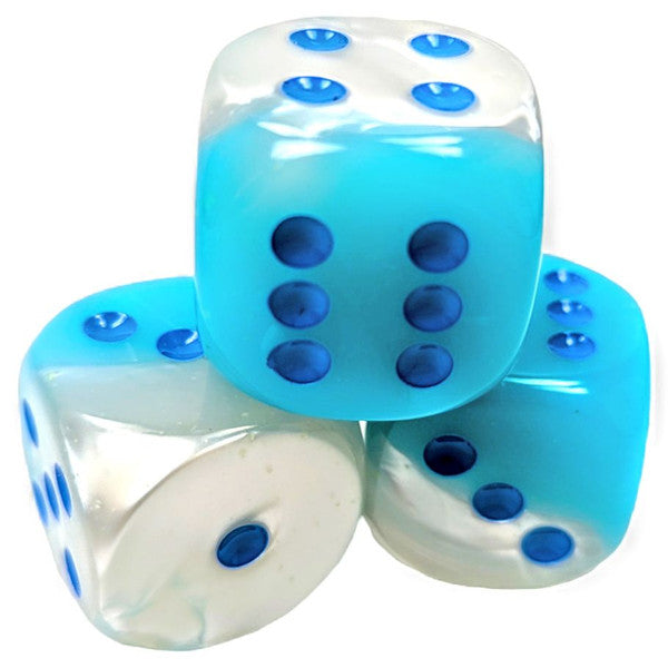 Gemini: 30 mm D6 - Pearl Turquoise White/Blue Luminary (1 die)