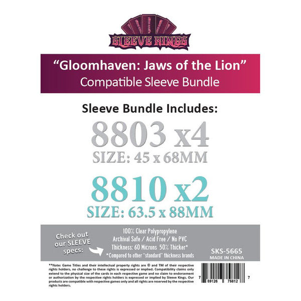 Sleeve Kings - Gloomhaven: Jaws of the Lion Compatible Sleeve Bundle (660 sleeves)