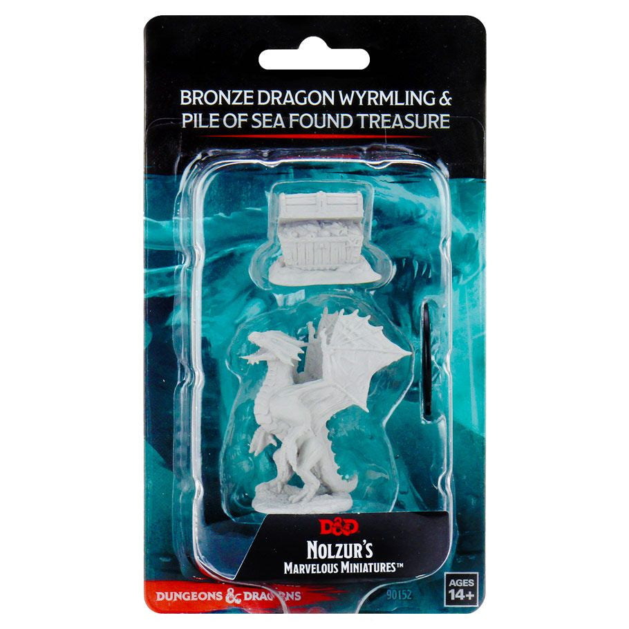 Nolzur's Marvelous Unpainted Miniatures - Bronze Dragon Wyrmling & Pile of Sea found Treasure