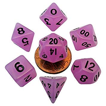 Mini Poly Dice Set - Glow Purple w/ Black Numers