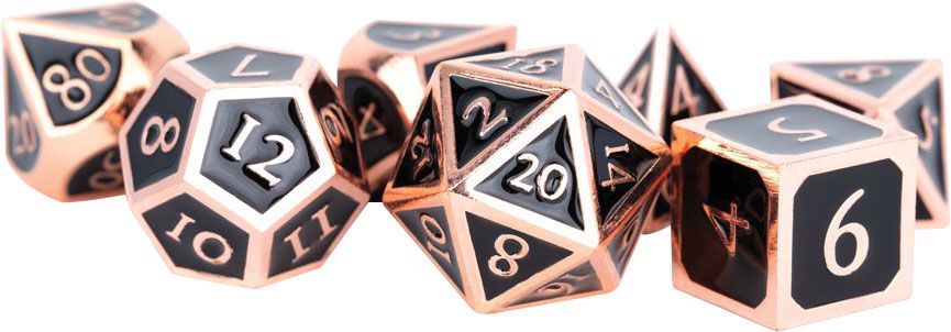 16mm Metal Poly Dice Set - Antique Copper w/ Black Enamel