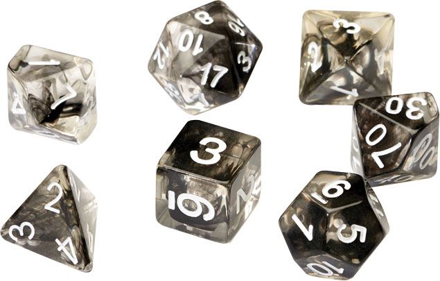RPG Dice Set - Black Cloud Transparent Resin (7)