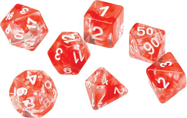 RPG Dice Set - Red Cloud Transparent Resin (7)