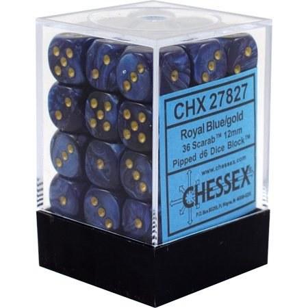 Scarab: 12mm D6 - Royal Blue/Gold (36)
