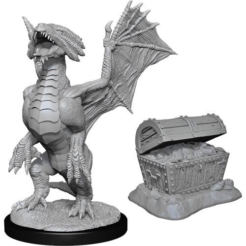 Nolzur's Marvelous Unpainted Miniatures - Bronze Dragon Wyrmling & Pile of Sea found Treasure