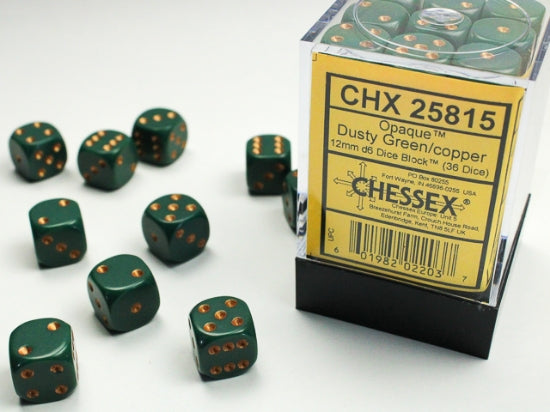 Opaque: 12mm D6 - Dusty Green/Copper (36)