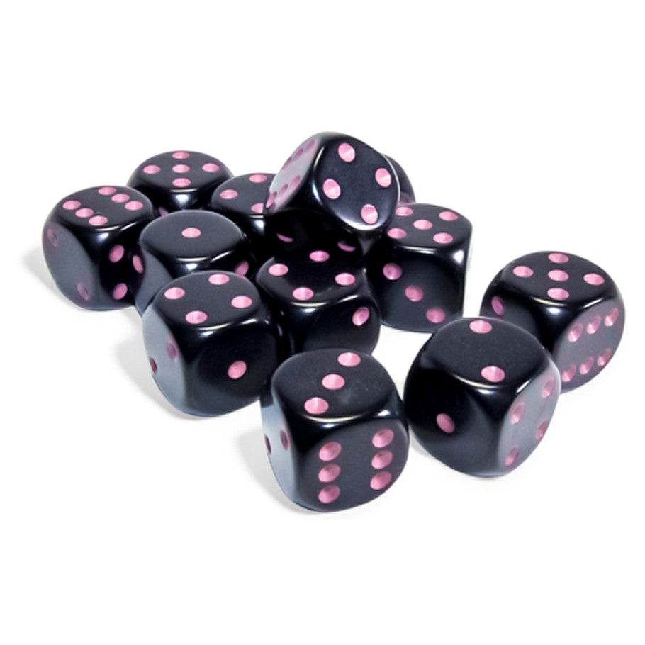 Opaque: 16 mm D6 - Black/Pink (12 dice)