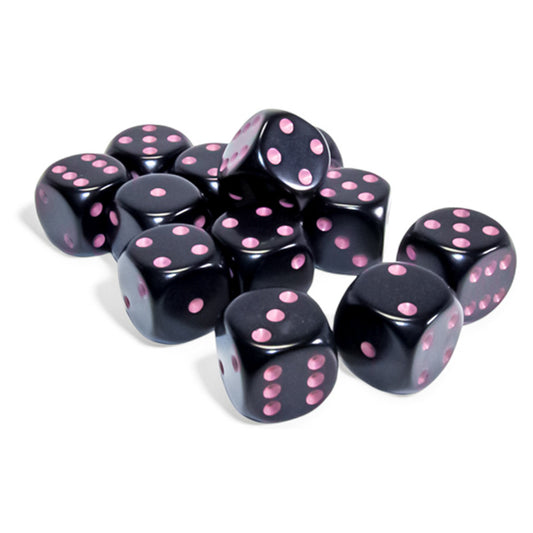 Opaque: 16 mm D6 - Black/Pink (12 dice)