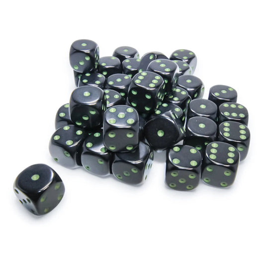 Opaque: 12 mm D6 - Black/Green (36 dice)