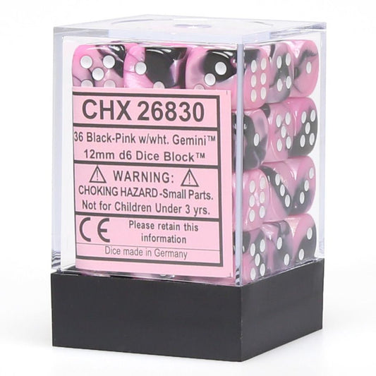 Gemini: 12mm D6 - Black Pink/White (36)