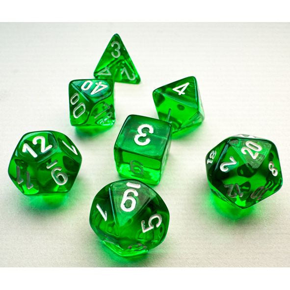 Translucent: Mini Poly - Green/White (7 dice)
