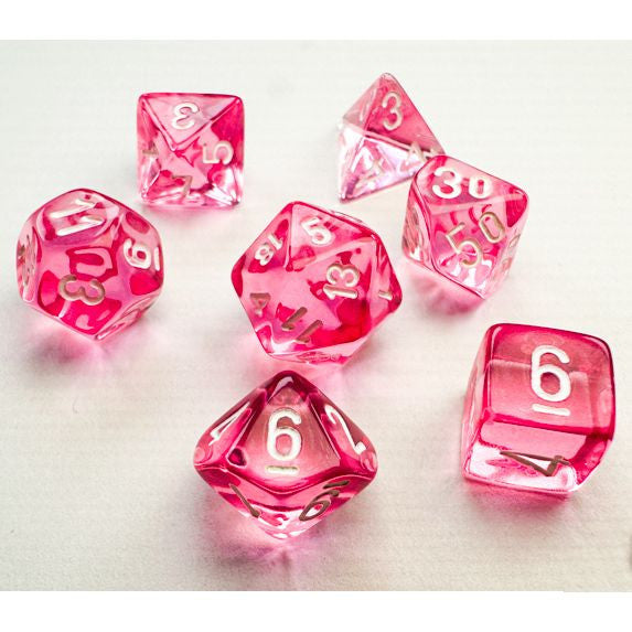 Translucent: Mini Poly - Pink/White (7 dice)