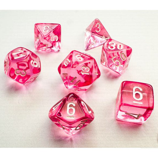 Translucent: Mini Poly - Pink/White (7 dice)