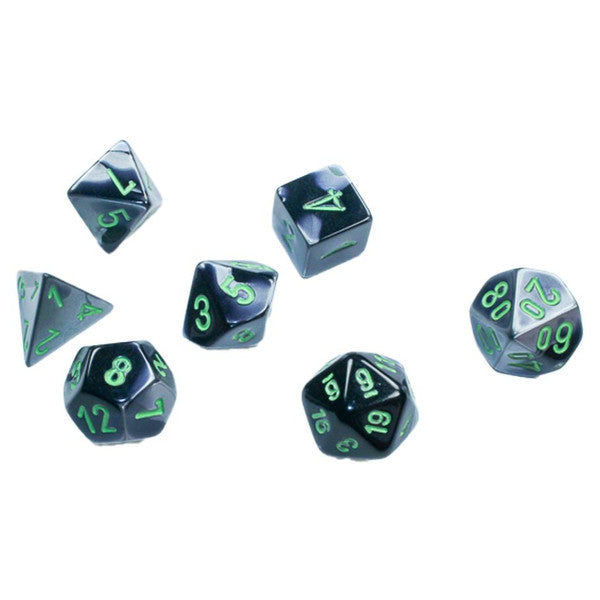 Gemini: Mini Poly - Black Grey/Green (7 dice)