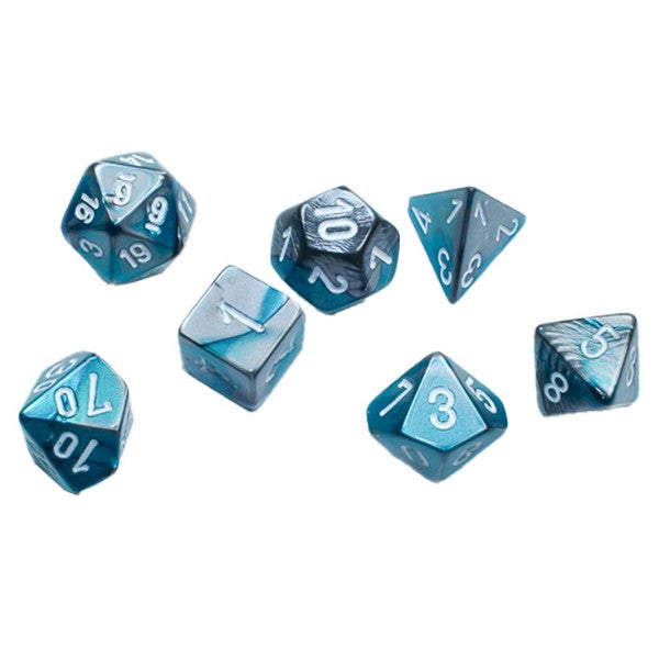 Gemini: Mini Poly - Steel Teal/White (7 dice)