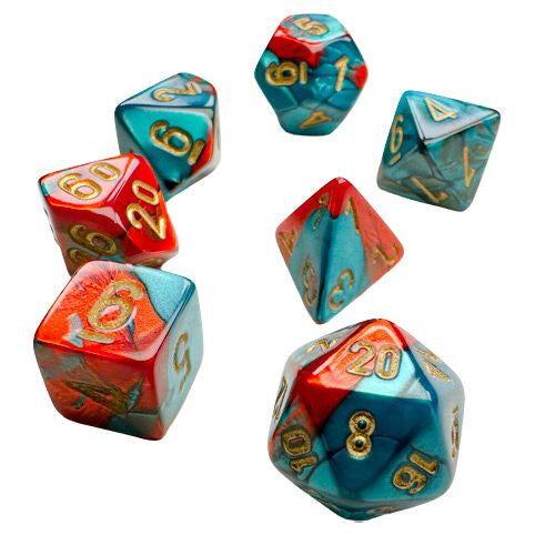 Gemini: Mini Poly - Red Teal/Gold (7 dice)