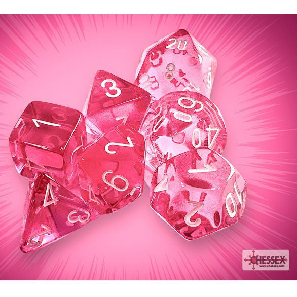 Translucent: Poly - Pink/White (7 dice)