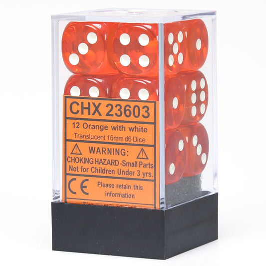 Translucent: 16mm D6 - Orange/White (12)