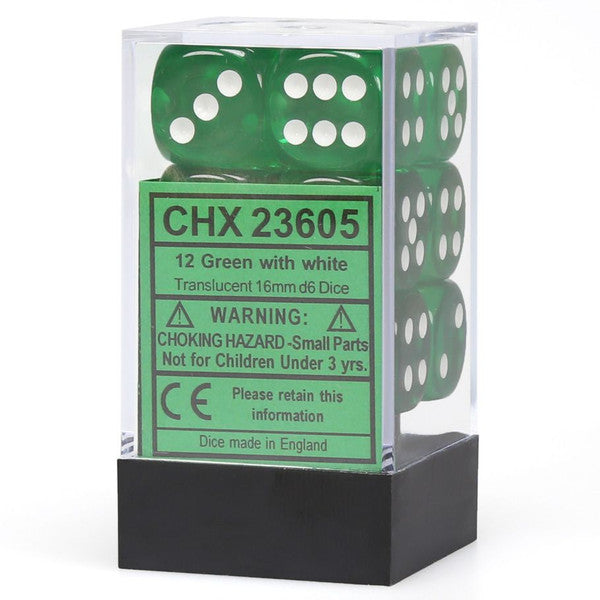Translucent: 16mm D6 - Green/White (12)