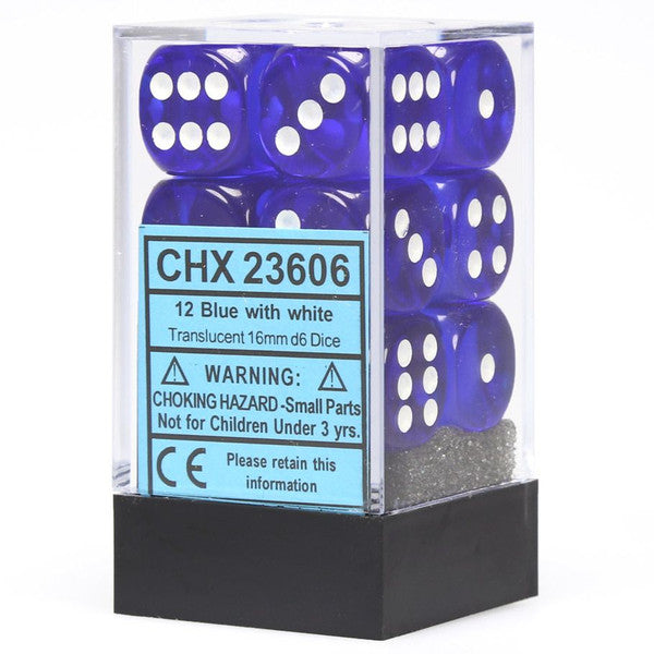 Translucent: 16mm D6 - Blue/White (12)