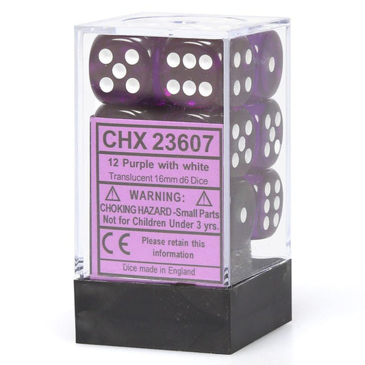 Translucent: 16mm D6 - Purple/White (12)