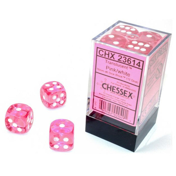 Translucent: 16 mm D6 - Pink/White (12 dice)
