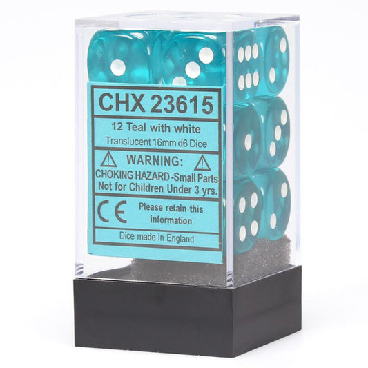 Translucent: 16mm D6 - Teal/White (12)