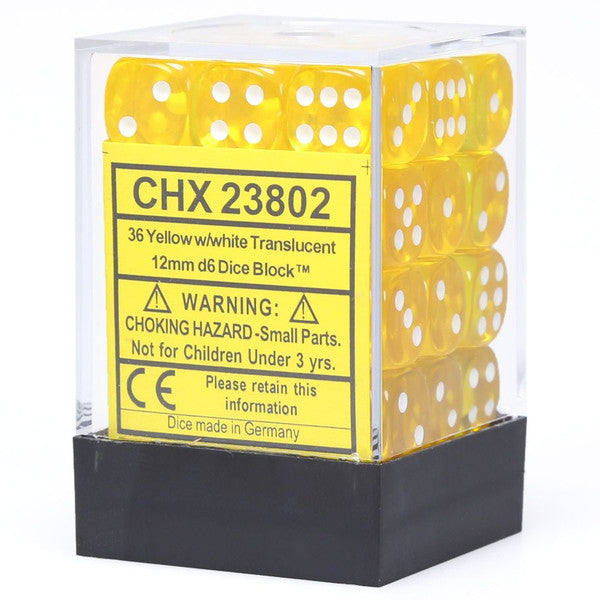 Translucent: 12mm D6 - Yellow/White (36)
