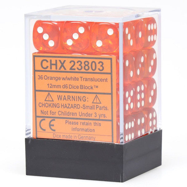 Translucent: 12mm D6 - Orange/White (36)