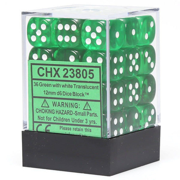 Translucent: 12mm D6 - Green/White (36)